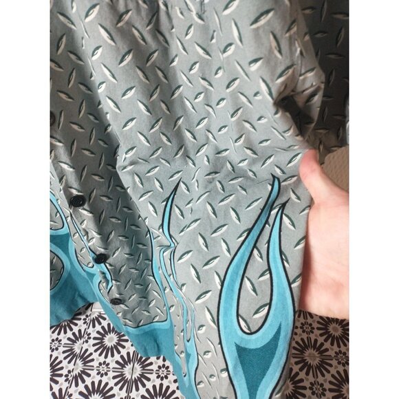 ☀️David Carey Originals Cotton Mechanic Flame graphic Button Down Shirt, XL - Picture 2 of 8